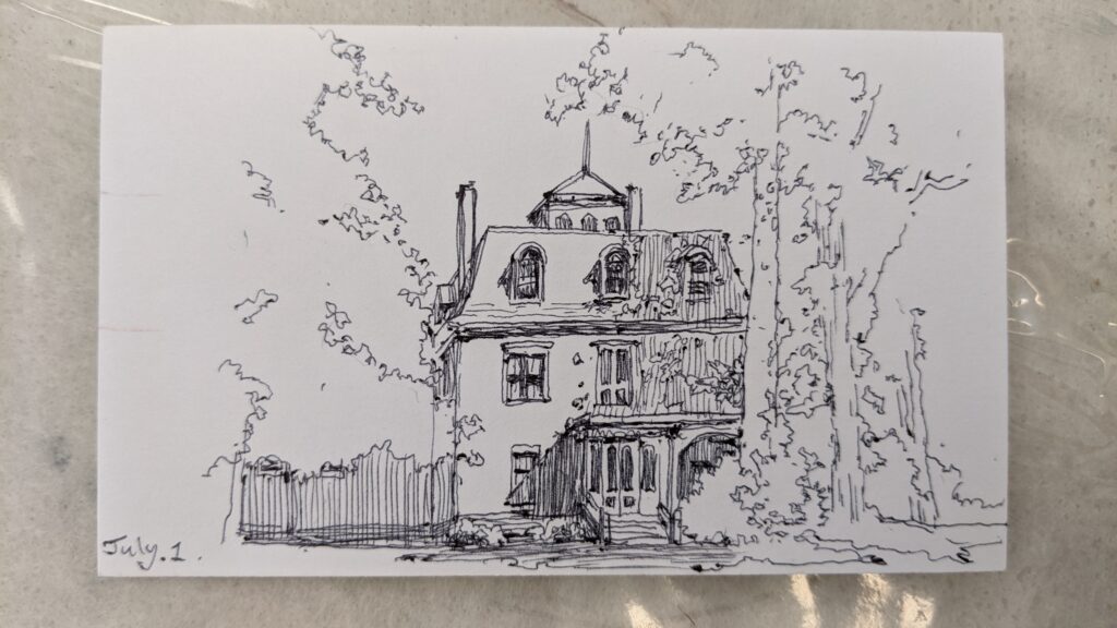 Ballpen Sketch on Indexcard of Beaconsfield Historic House